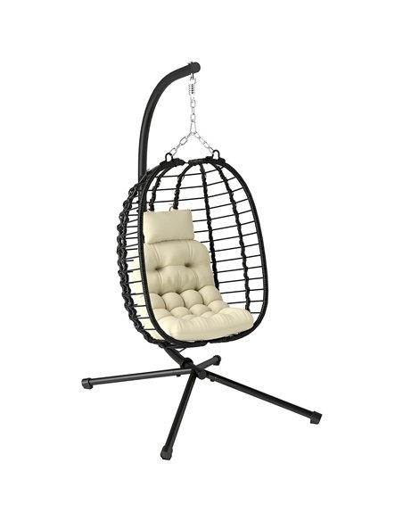 Outsunny Rattan Hanging Egg Chair, Foldable Wicker Hammock Swing Chair with Cushion, Stand, Adjustable Height, Head Pillow, Stee - pic 163586 | FastDaddyshop