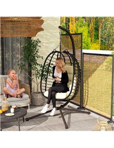 Outsunny Rattan Hanging Egg Chair, Foldable Wicker Hammock Swing Chair with Cushion, Stand, Adjustable Height, Head Pillow, Stee 2
