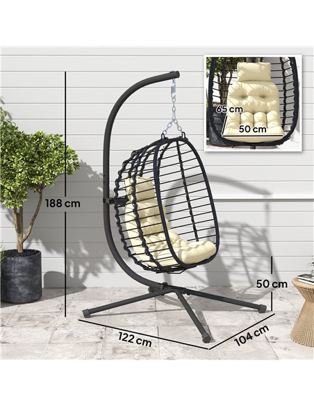 Outsunny Rattan Hanging Egg Chair, Foldable Wicker Hammock Swing Chair with Cushion, Stand, Adjustable Height, Head Pillow, Stee - pic 163588 | FastDaddyshop