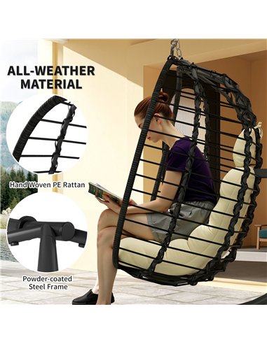 Outsunny Rattan Hanging Egg Chair, Foldable Wicker Hammock Swing Chair with Cushion, Stand, Adjustable Height, Head Pillow, Stee