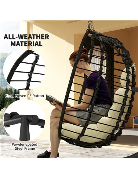 Outsunny Rattan Hanging Egg Chair, Foldable Wicker Hammock Swing Chair with Cushion, Stand, Adjustable Height, Head Pillow, Stee - pic 163589 | FastDaddyshop