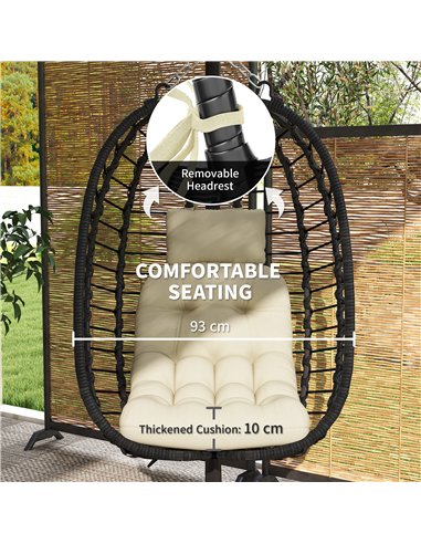 Outsunny Rattan Hanging Egg Chair, Foldable Wicker Hammock Swing Chair with Cushion, Stand, Adjustable Height, Head Pillow, Stee
