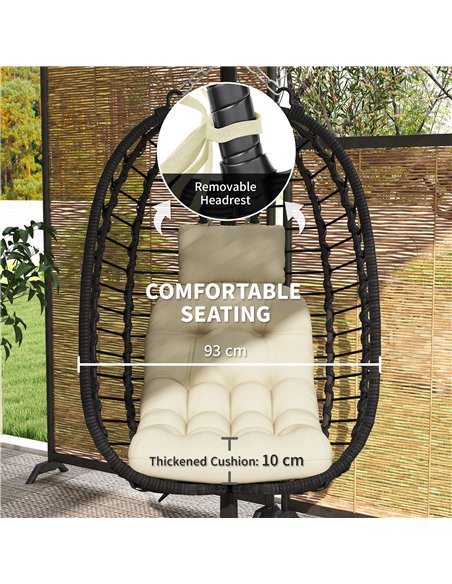 Outsunny Rattan Hanging Egg Chair, Foldable Wicker Hammock Swing Chair with Cushion, Stand, Adjustable Height, Head Pillow, Stee - pic 163590 | FastDaddyshop