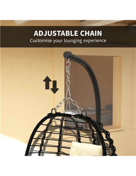 Outsunny Rattan Hanging Egg Chair, Foldable Wicker Hammock Swing Chair with Cushion, Stand, Adjustable Height, Head Pillow, Stee - pic 163592 | FastDaddyshop
