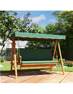 Outsunny 3 Seater 2-in-1 Wooden Garden Swing Seat Swing Chair Outdoor Convertible Hammock Bench Furniture Lounger Bed Wood, Dark 2