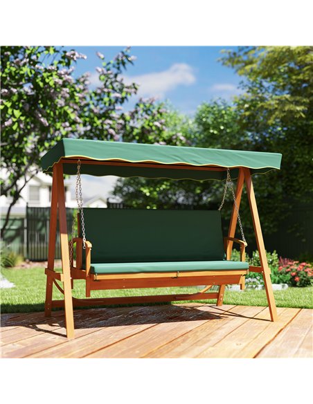 Outsunny 3 Seater 2-in-1 Wooden Garden Swing Seat Swing Chair Outdoor Convertible Hammock Bench Furniture Lounger Bed Wood, Dark - pic 163596 | FastDaddyshop