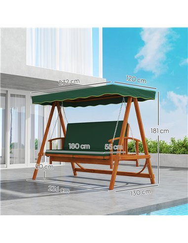 Outsunny 3 Seater 2-in-1 Wooden Garden Swing Seat Swing Chair Outdoor Convertible Hammock Bench Furniture Lounger Bed Wood, Dark