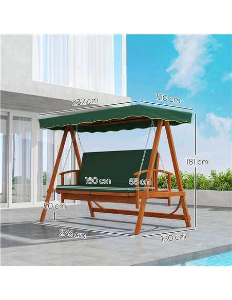 Outsunny 3 Seater 2-in-1 Wooden Garden Swing Seat Swing Chair Outdoor Convertible Hammock Bench Furniture Lounger Bed Wood, Dark - pic 163597 | FastDaddyshop