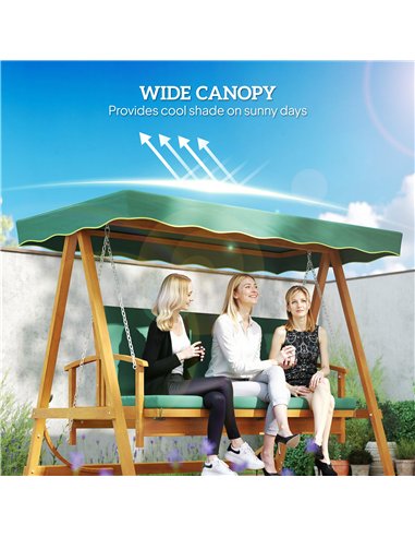 Outsunny 3 Seater 2-in-1 Wooden Garden Swing Seat Swing Chair Outdoor Convertible Hammock Bench Furniture Lounger Bed Wood, Dark