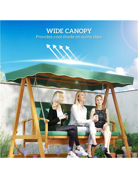 Outsunny 3 Seater 2-in-1 Wooden Garden Swing Seat Swing Chair Outdoor Convertible Hammock Bench Furniture Lounger Bed Wood, Dark - pic 163599 | FastDaddyshop