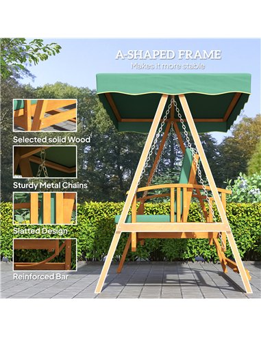 Outsunny 3 Seater 2-in-1 Wooden Garden Swing Seat Swing Chair Outdoor Convertible Hammock Bench Furniture Lounger Bed Wood, Dark