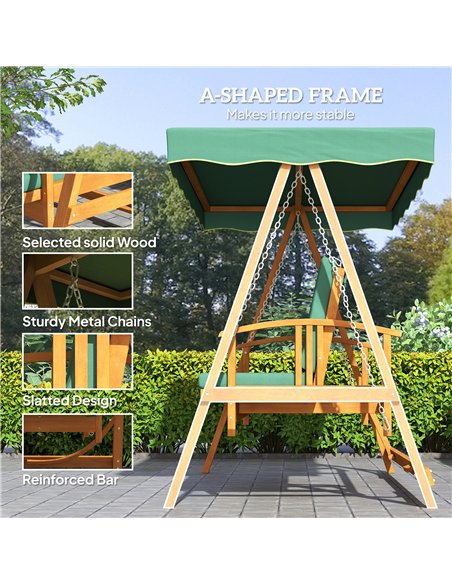 Outsunny 3 Seater 2-in-1 Wooden Garden Swing Seat Swing Chair Outdoor Convertible Hammock Bench Furniture Lounger Bed Wood, Dark - pic 163600 | FastDaddyshop