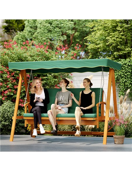 Outsunny 3 Seater 2-in-1 Wooden Garden Swing Seat Swing Chair Outdoor Convertible Hammock Bench Furniture Lounger Bed Wood, Dark - pic 163602 | FastDaddyshop