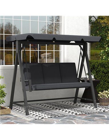 Outsunny Three-Seater Garden Swing Bench, with Adjustable Canopy - Dark Grey