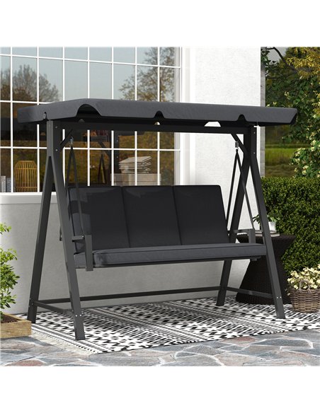 Outsunny Three-Seater Garden Swing Bench, with Adjustable Canopy - Dark Grey - pic 163605 | FastDaddyshop
