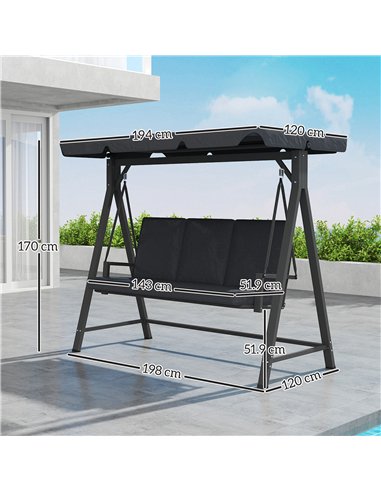 Outsunny Three-Seater Garden Swing Bench, with Adjustable Canopy - Dark Grey