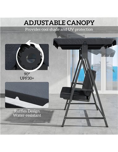 Outsunny Three-Seater Garden Swing Bench, with Adjustable Canopy - Dark Grey