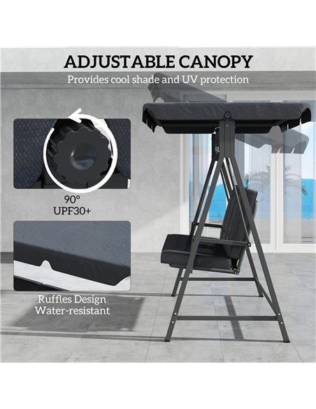 Outsunny Three-Seater Garden Swing Bench, with Adjustable Canopy - Dark Grey - pic 163607 | FastDaddyshop