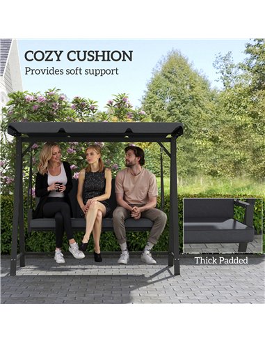 Outsunny Three-Seater Garden Swing Bench, with Adjustable Canopy - Dark Grey