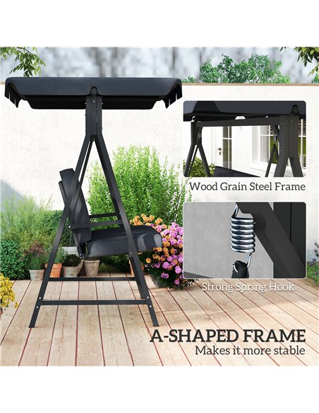 Outsunny Three-Seater Garden Swing Bench, with Adjustable Canopy - Dark Grey - pic 163609 | FastDaddyshop