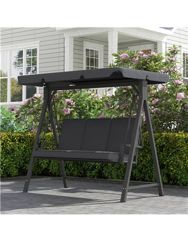 Outsunny Three-Seater Garden Swing Bench, with Adjustable Canopy - Dark Grey