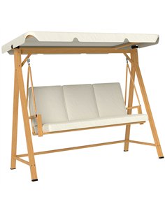 Outsunny Three-Seater Garden Swing Bench, with Adjustable Canopy - Beige