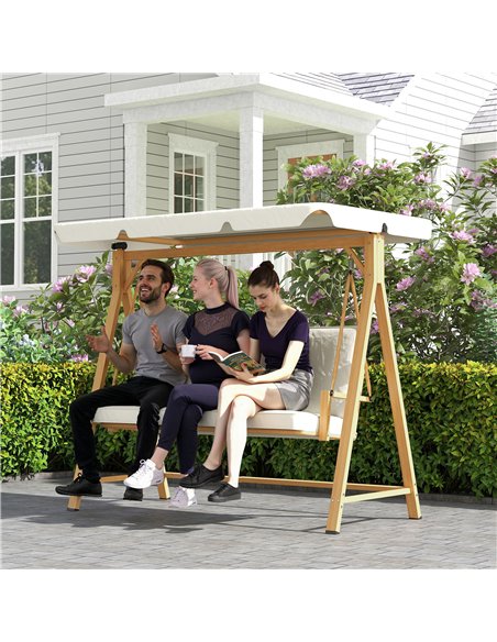Outsunny Three-Seater Garden Swing Bench, with Adjustable Canopy - Beige - pic 163614 | FastDaddyshop