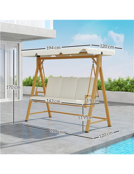 Outsunny Three-Seater Garden Swing Bench, with Adjustable Canopy - Beige - pic 163615 | FastDaddyshop