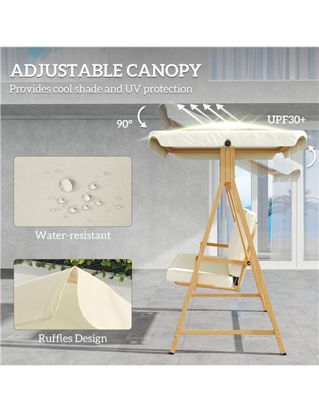 Outsunny Three-Seater Garden Swing Bench, with Adjustable Canopy - Beige - pic 163616 | FastDaddyshop