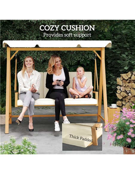 Outsunny Three-Seater Garden Swing Bench, with Adjustable Canopy - Beige - pic 163617 | FastDaddyshop