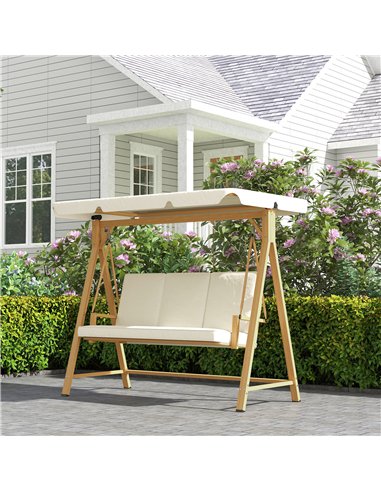Outsunny Three-Seater Garden Swing Bench, with Adjustable Canopy - Beige