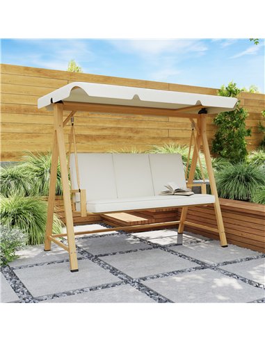 Outsunny Three-Seater Garden Swing Bench, with Adjustable Canopy - Beige