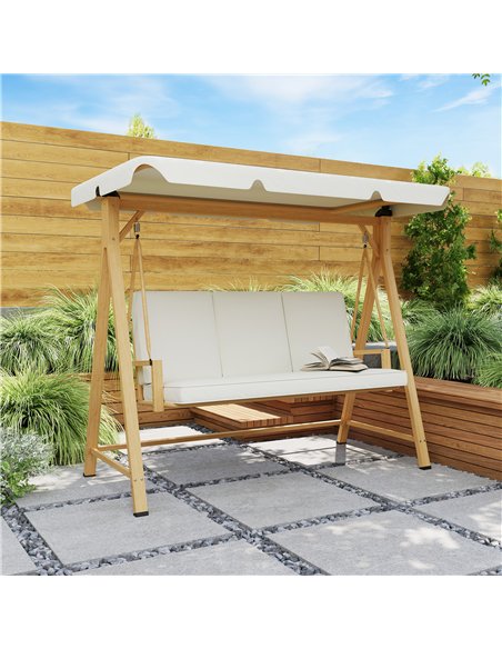 Outsunny Three-Seater Garden Swing Bench, with Adjustable Canopy - Beige - pic 163620 | FastDaddyshop