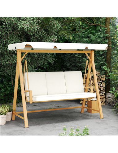 Outsunny Three-Seater Garden Swing Bench, with Adjustable Canopy - Beige