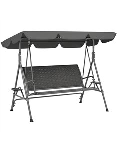 Outsunny 3 Seater Swing Chair, Garden Swing Seat Bench with Adjustable Canopy, Rattan Seat and Steel Frame for Patio, Yard, Grey