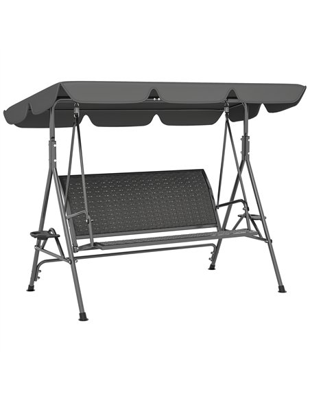 Outsunny 3 Seater Swing Chair, Garden Swing Seat Bench with Adjustable Canopy, Rattan Seat and Steel Frame for Patio, Yard, Grey - pic 163622 | FastDaddyshop