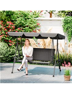 Outsunny 3 Seater Swing Chair, Garden Swing Seat Bench with Adjustable Canopy, Rattan Seat and Steel Frame for Patio, Yard, Grey 2