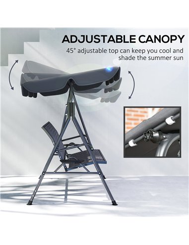 Outsunny 3 Seater Swing Chair, Garden Swing Seat Bench with Adjustable Canopy, Rattan Seat and Steel Frame for Patio, Yard, Grey