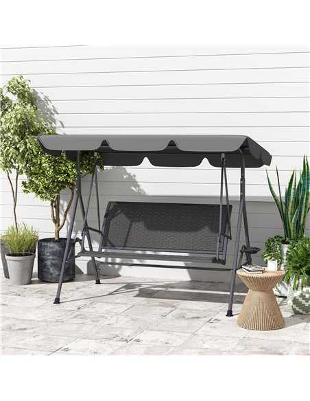 Outsunny 3 Seater Swing Chair, Garden Swing Seat Bench with Adjustable Canopy, Rattan Seat and Steel Frame for Patio, Yard, Grey - pic 163629 | FastDaddyshop