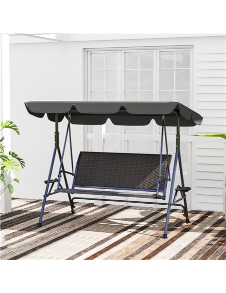 Outsunny 3 Seater Swing Chair, Garden Swing Seat Bench with Adjustable Canopy, Rattan Seat and Steel Frame for Patio, Yard, Grey - pic 163630 | FastDaddyshop