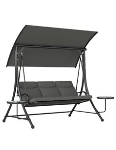 Outsunny Three-Seater Garden Swing, with Adjustable Canopy - Black/Grey