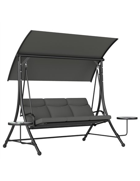 Outsunny Three-Seater Garden Swing, with Adjustable Canopy - Black/Grey - pic 163631 | FastDaddyshop