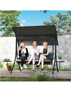 Outsunny Three-Seater Garden Swing, with Adjustable Canopy - Black/Grey 2