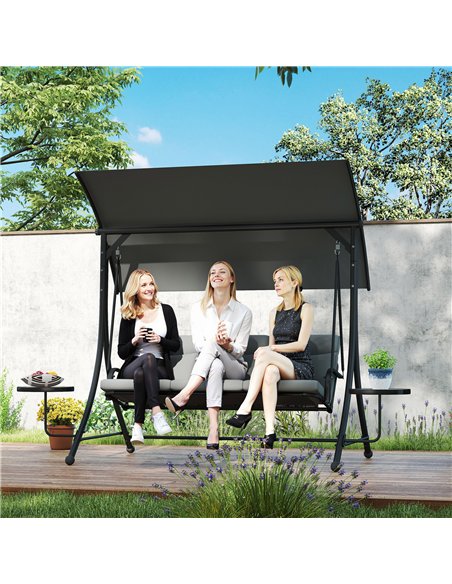Outsunny Three-Seater Garden Swing, with Adjustable Canopy - Black/Grey - pic 163632 | FastDaddyshop