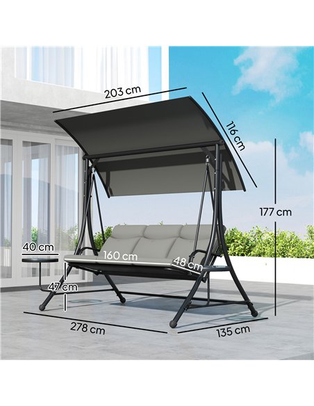 Outsunny Three-Seater Garden Swing, with Adjustable Canopy - Black/Grey - pic 163633 | FastDaddyshop