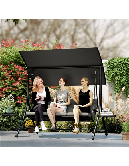 Outsunny Three-Seater Garden Swing, with Adjustable Canopy - Black/Grey - pic 163638 | FastDaddyshop