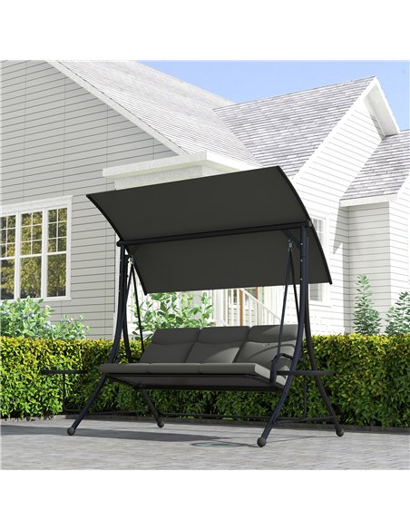 Outsunny Three-Seater Garden Swing, with Adjustable Canopy - Black/Grey - pic 163639 | FastDaddyshop
