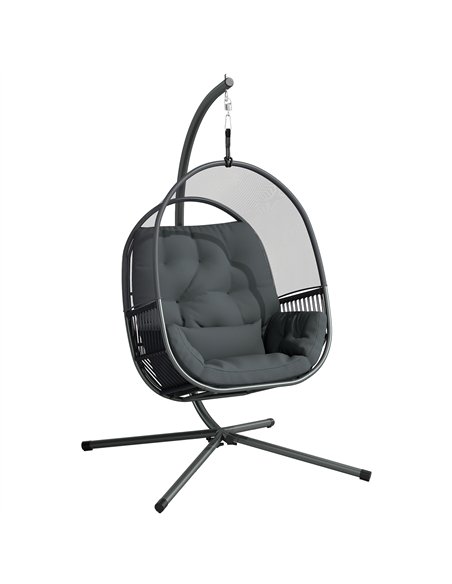 Outsunny Hanging Egg Chair Outdoor Indoor, Swing Hammock Chair with Stand, Cushions, Lumbar Pillow, Adjustable Height and Steel  - pic 163640 | FastDaddyshop