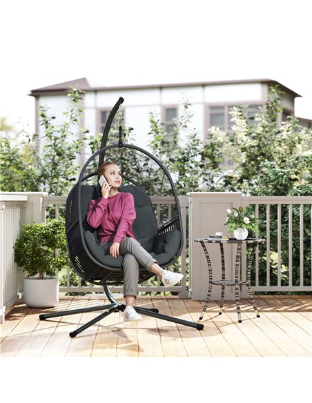Outsunny Hanging Egg Chair Outdoor Indoor, Swing Hammock Chair with Stand, Cushions, Lumbar Pillow, Adjustable Height and Steel  - pic 163641 | FastDaddyshop
