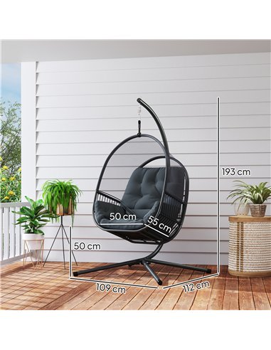 Outsunny Hanging Egg Chair Outdoor Indoor, Swing Hammock Chair with Stand, Cushions, Lumbar Pillow, Adjustable Height and Steel 